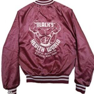 Mens Vtg 70s Satin Bomber Jacket Blacks Health World S/M